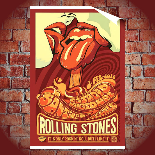 Rolling Stones Santiago Chile Estadio Nacional Concert Art Poster