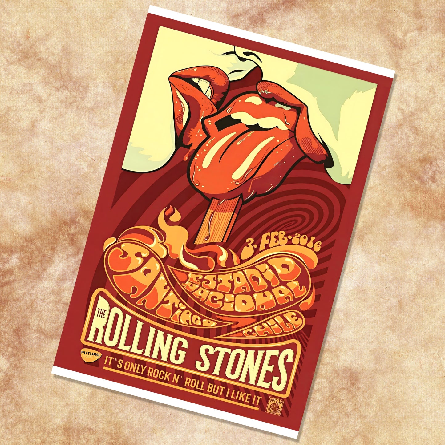 Rolling Stones Santiago Chile Estadio Nacional Concert Art Poster