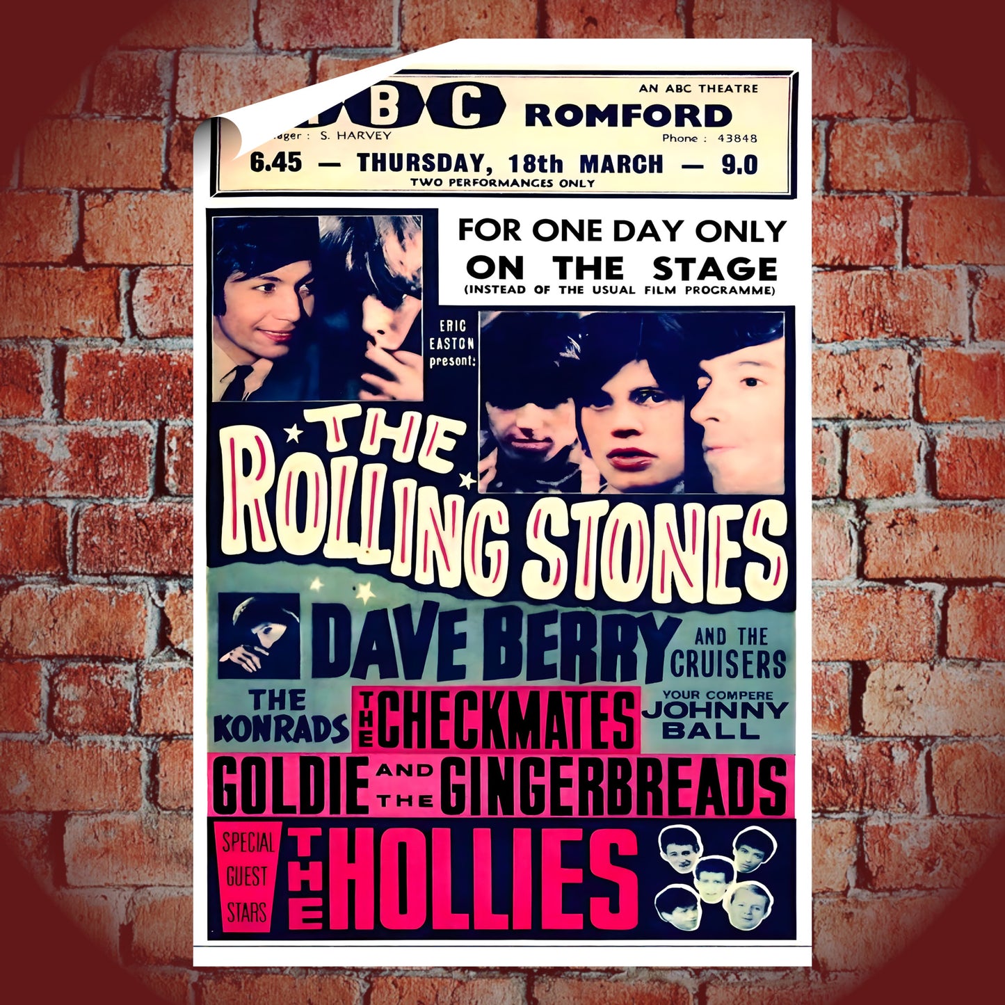 Rolling Stones ABC Romford 1965 Vintage British Tour Poster