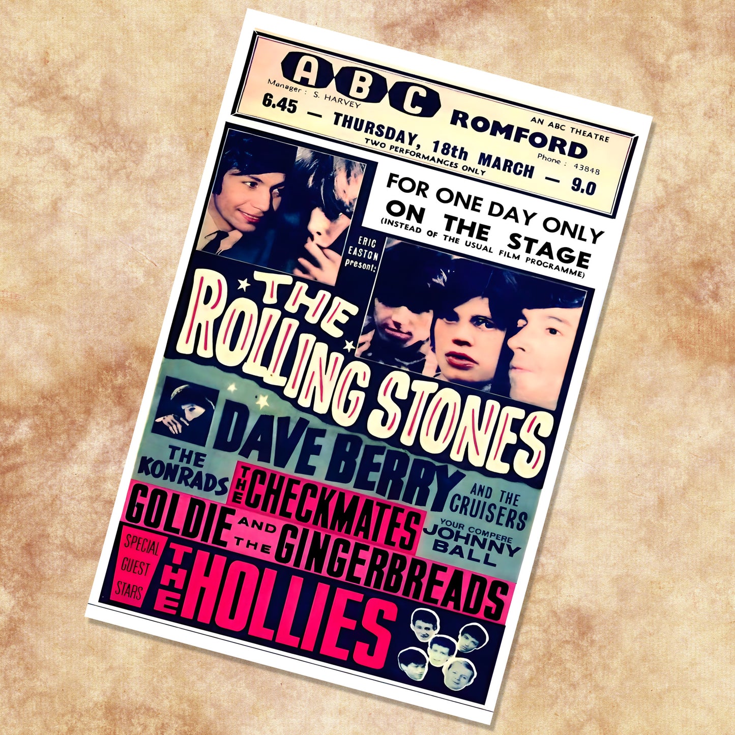 Rolling Stones ABC Romford 1965 Vintage British Tour Poster