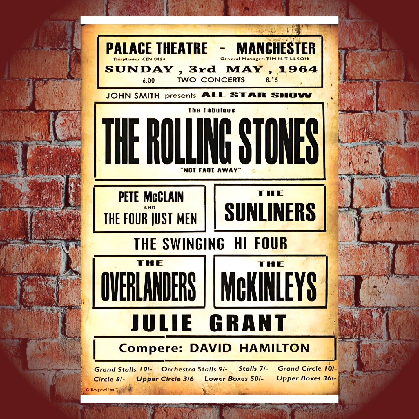 Rolling Stones Manchester Palace Theatre 1964 Vintage UK Concert Poster