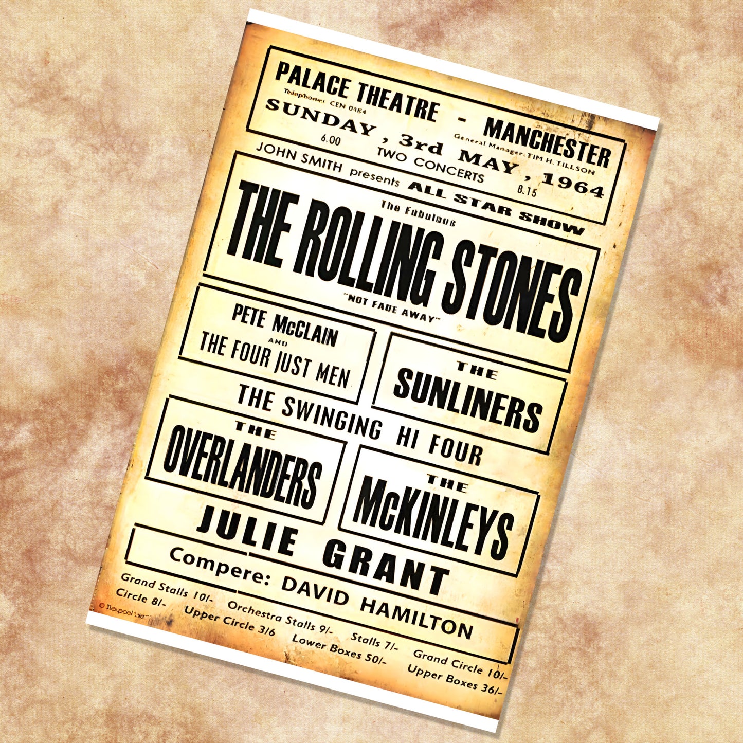 Rolling Stones Manchester Palace Theatre 1964 Vintage UK Concert Poster