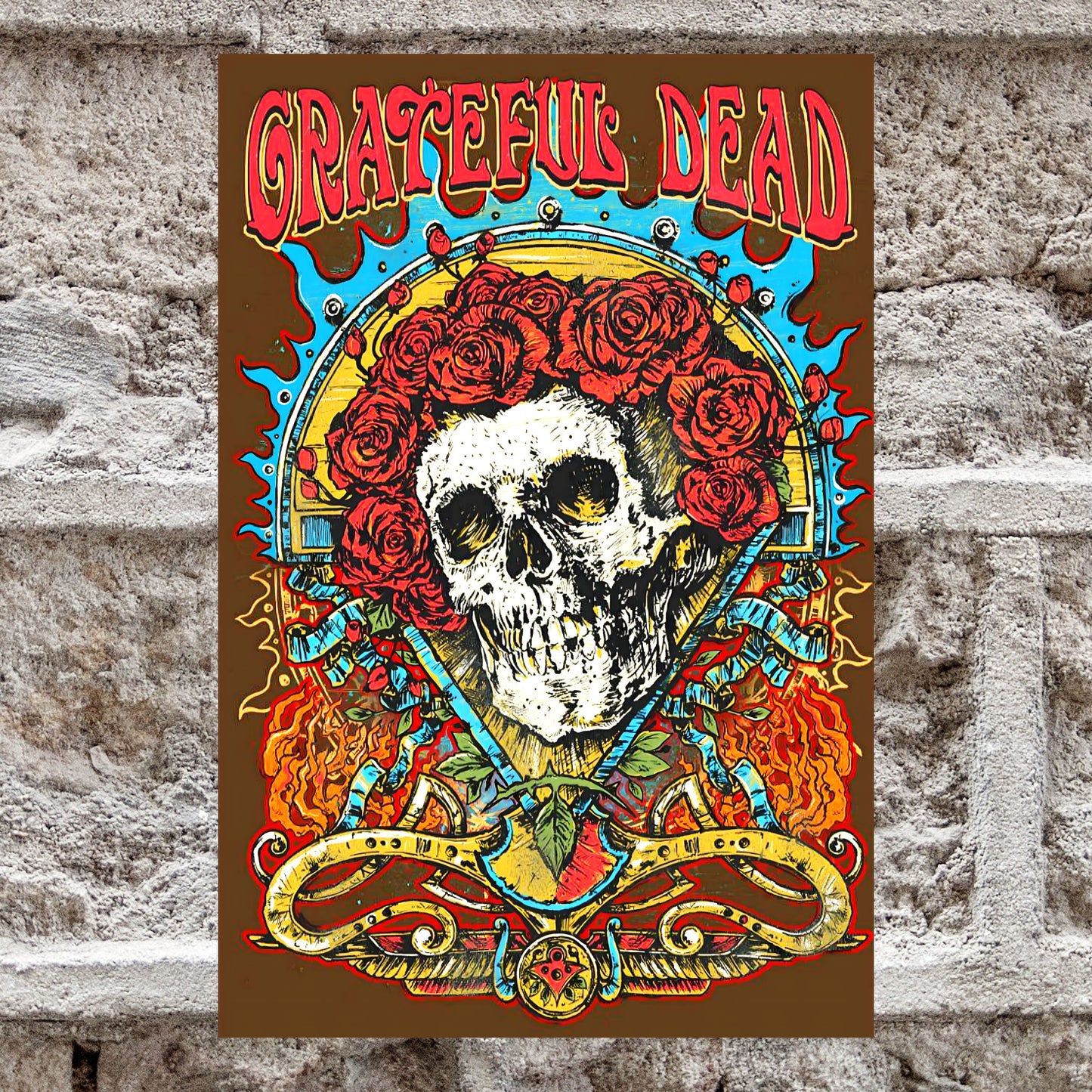 Grateful Dead Skull and Roses Vintage Psychedelic Art Poster