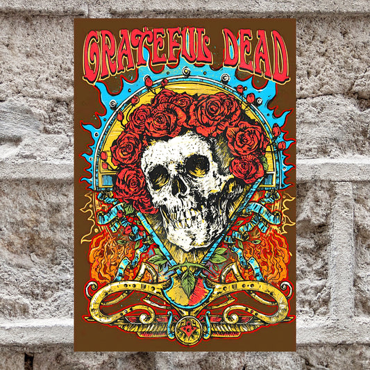 Grateful Dead Skull and Roses Vintage Psychedelic Art Poster