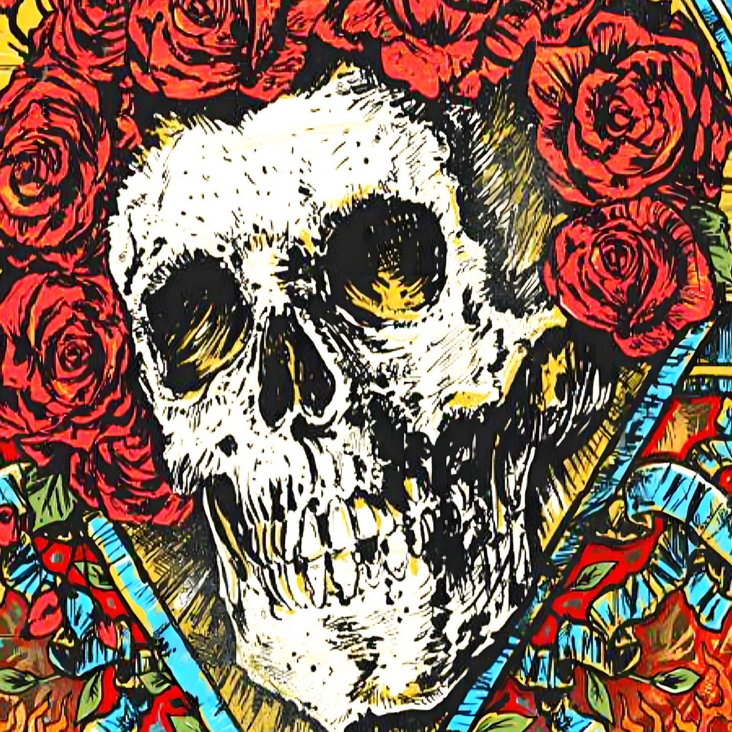Grateful Dead Skull and Roses Vintage Psychedelic Art Poster