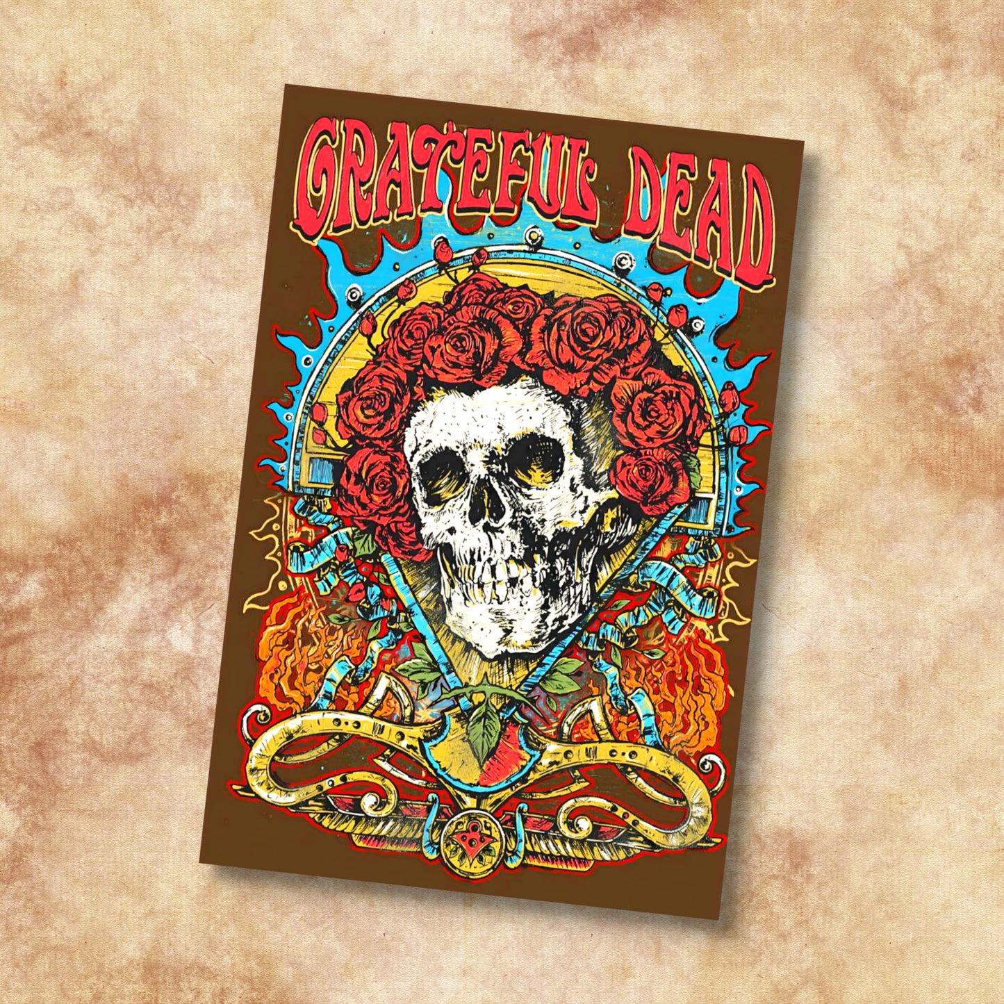 Grateful Dead Skull and Roses Vintage Psychedelic Art Poster