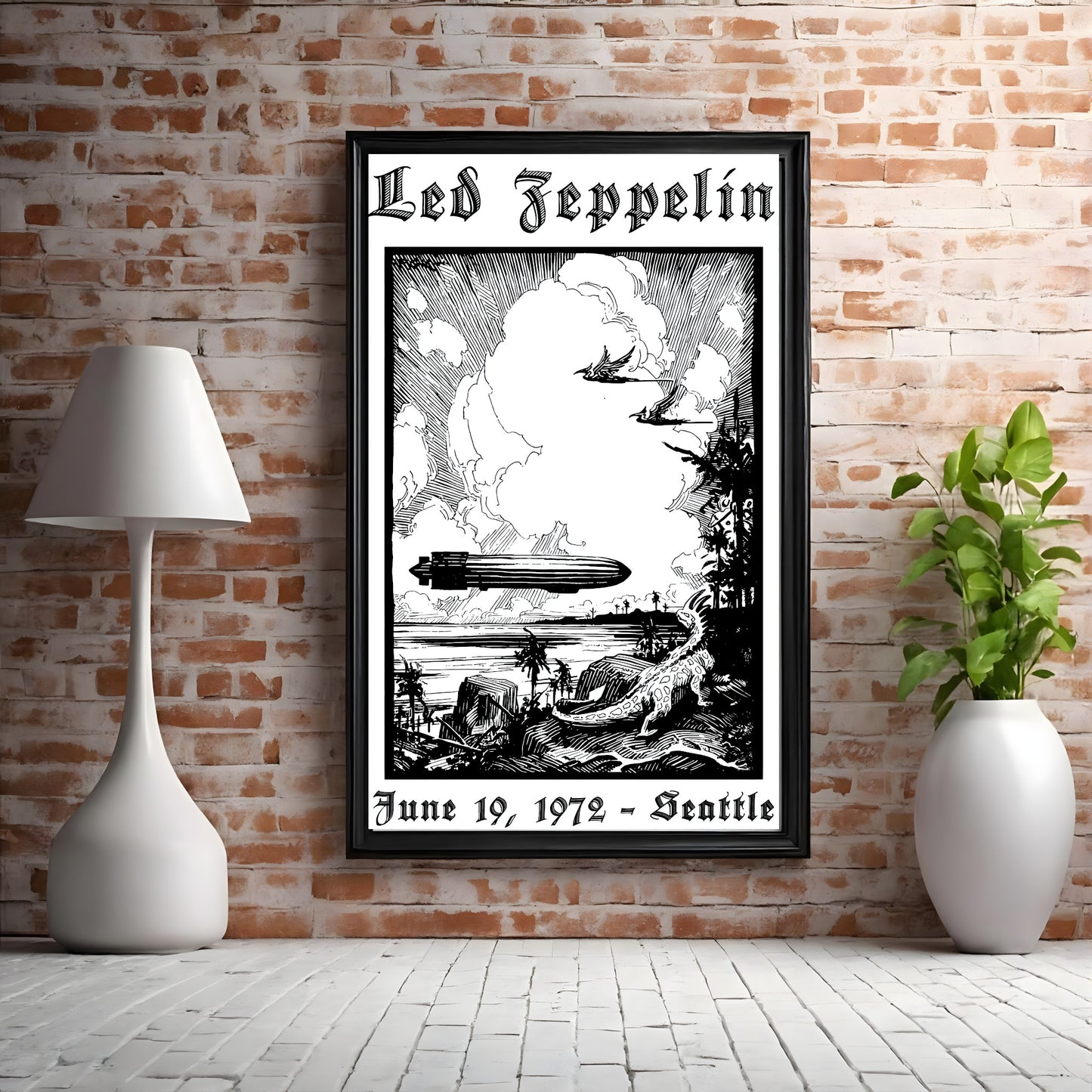 Led Zeppelin 1972 Seattle Concert Poster - Vintage Woodcut Art