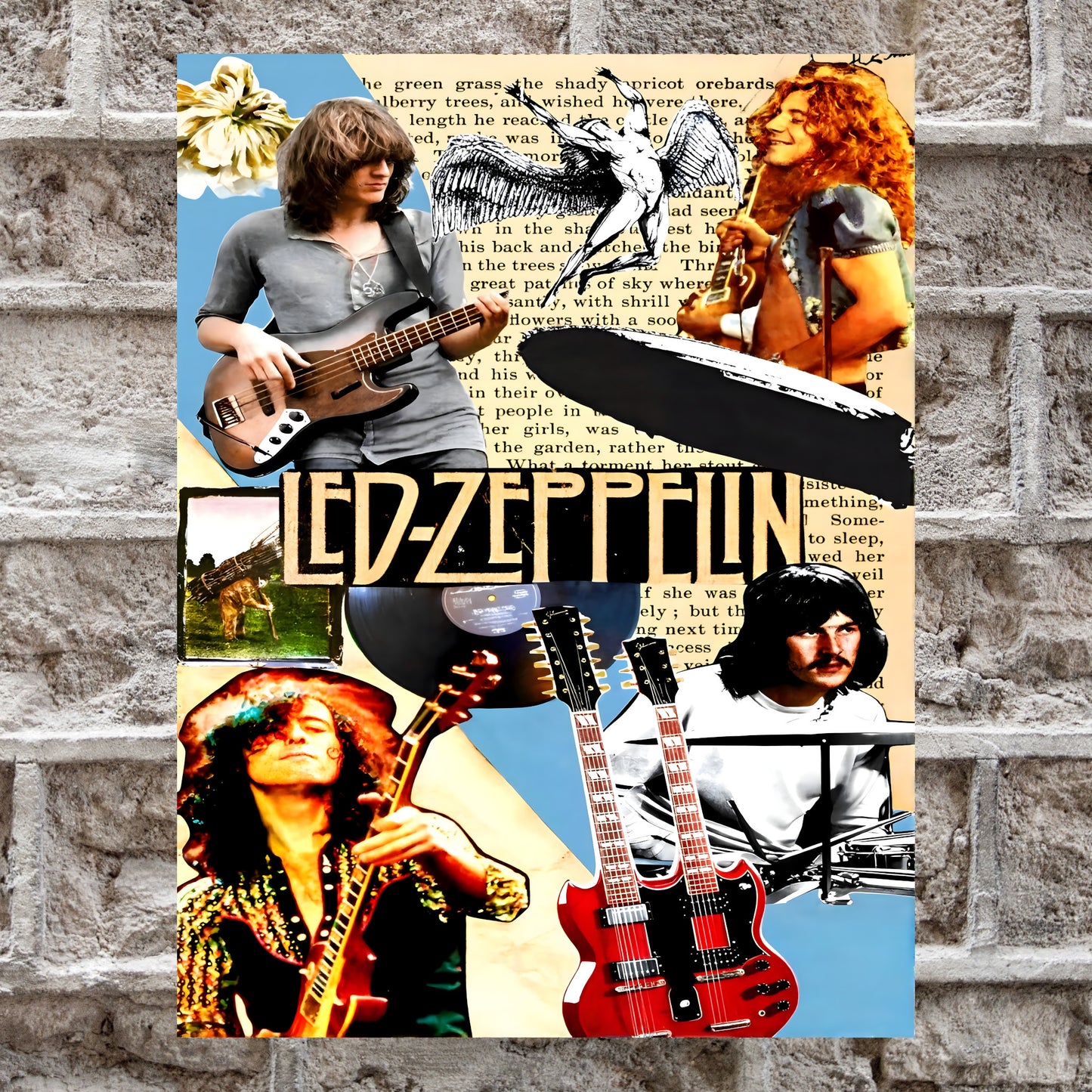 Led Zeppelin Icarus & Double-Neck Guitar Retro Collage Poster