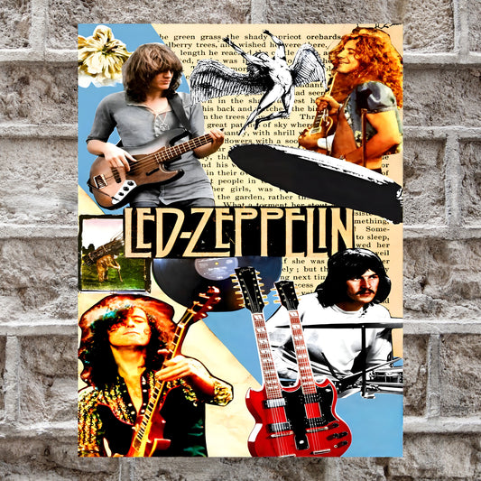 Led Zeppelin Icarus & Double-Neck Guitar Retro Collage Poster