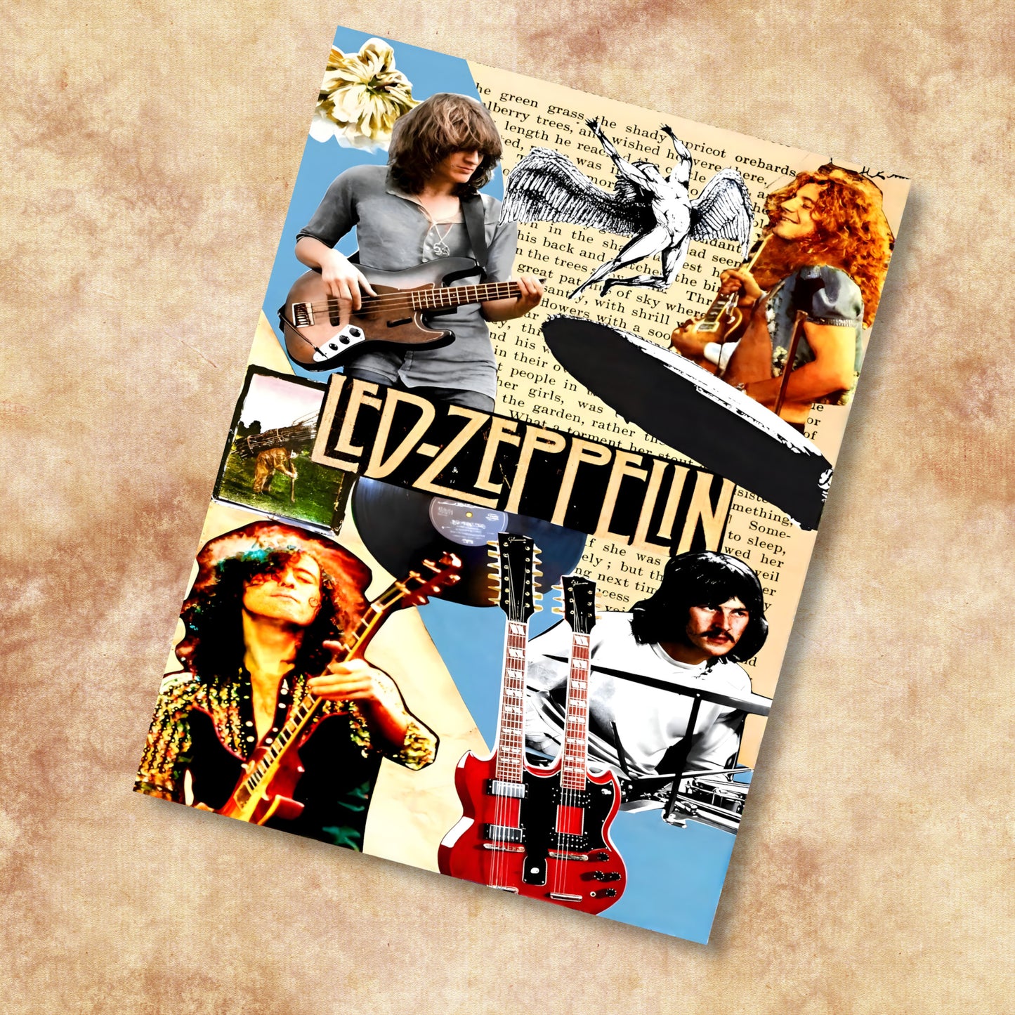 Led Zeppelin Icarus & Double-Neck Guitar Retro Collage Poster