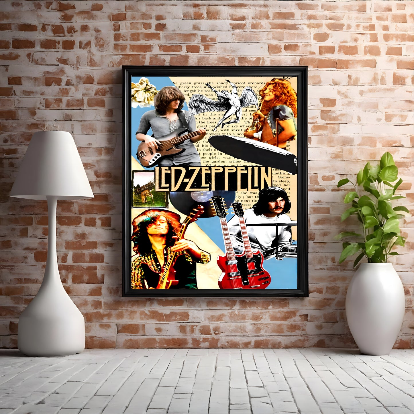 Led Zeppelin Icarus & Double-Neck Guitar Retro Collage Poster