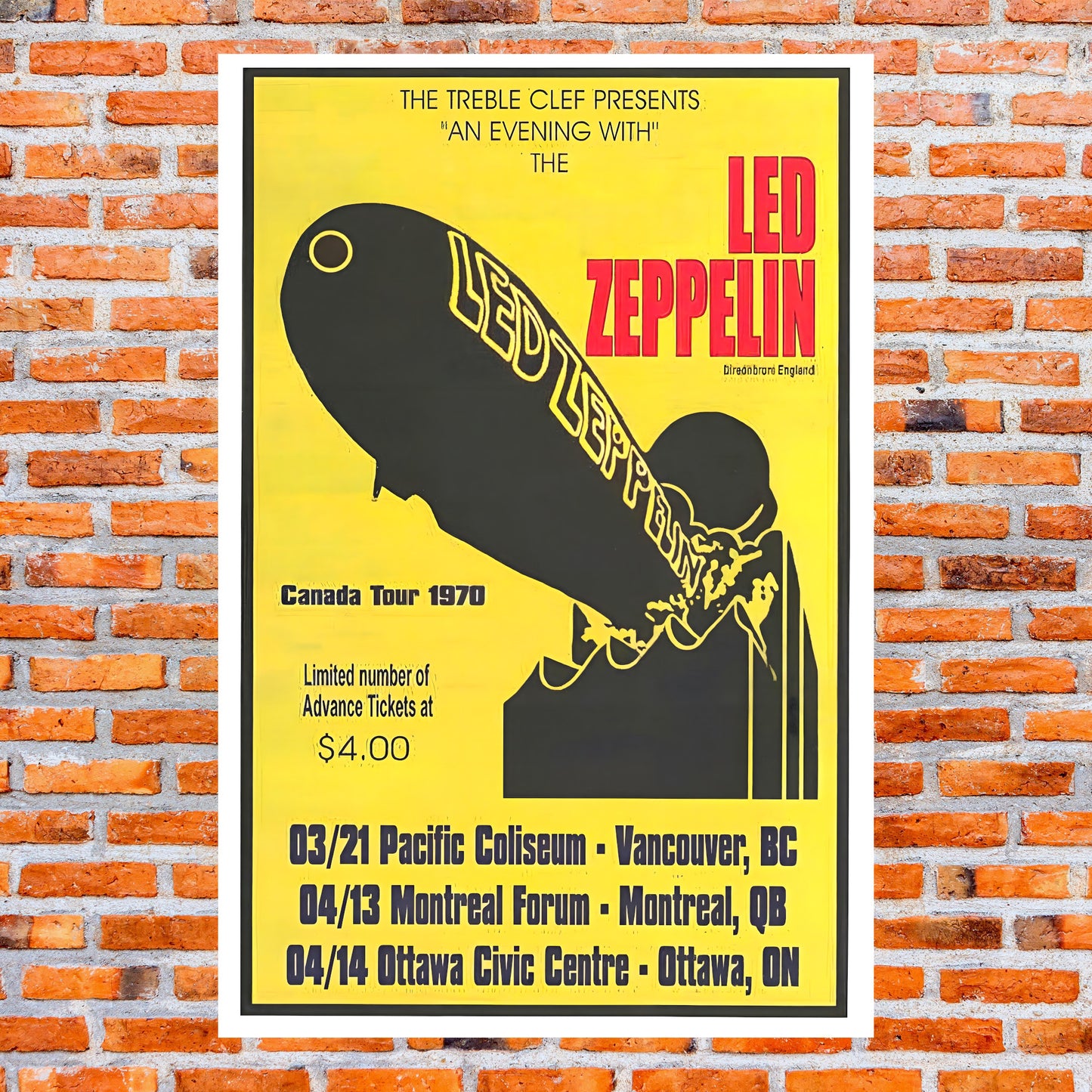 Led Zeppelin 1970 Canada Tour Vintage Concert Poster - Hard Rock Art