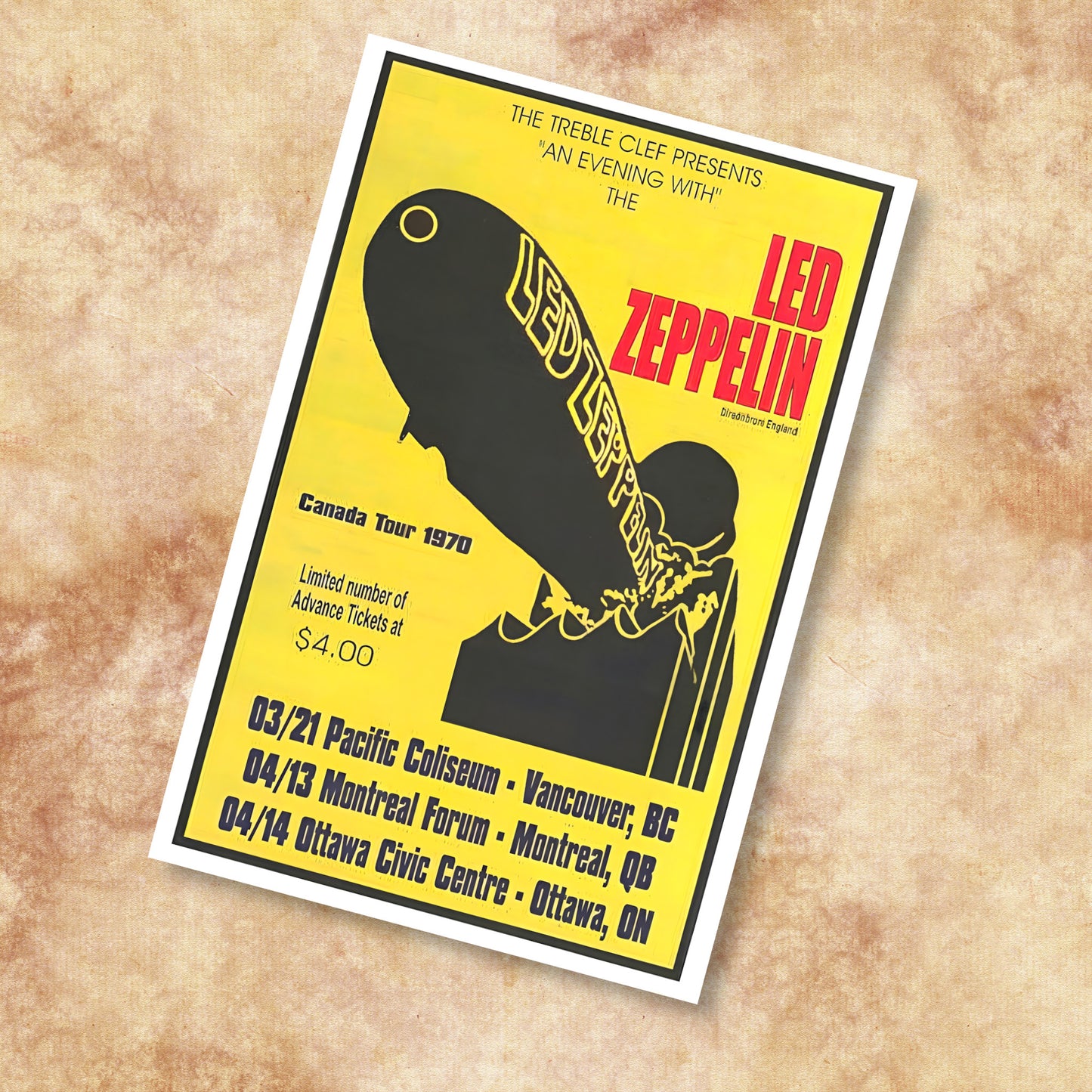 Led Zeppelin 1970 Canada Tour Vintage Concert Poster - Hard Rock Art