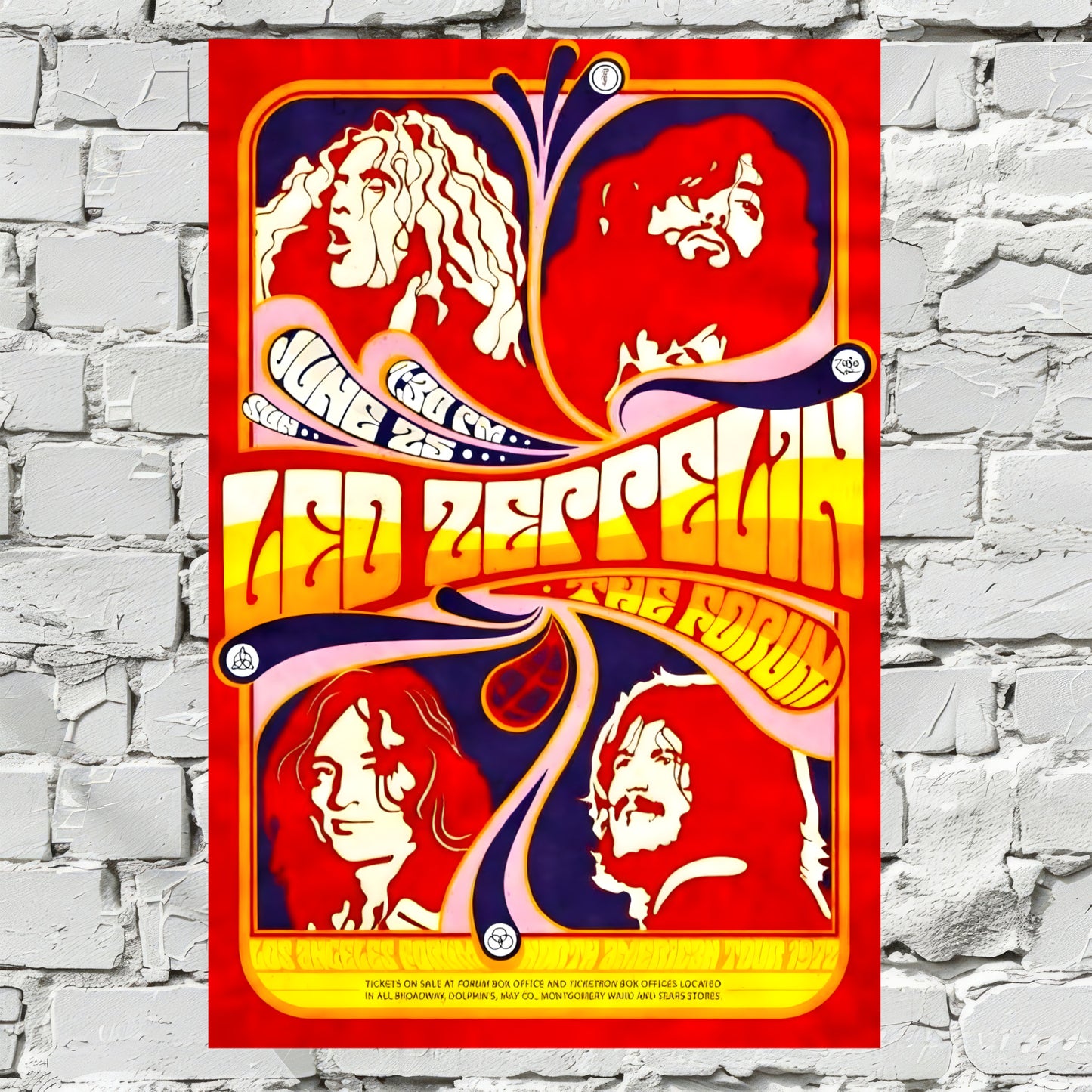 Led Zeppelin 1972 Los Angeles Forum Psychedelic Concert Poster