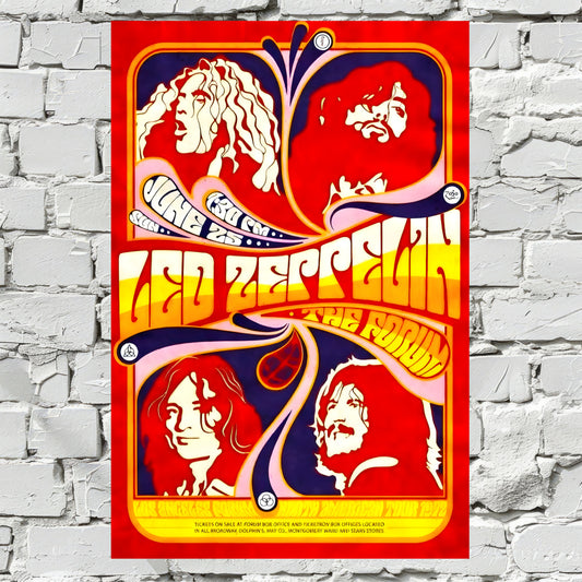 Led Zeppelin 1972 Los Angeles Forum Psychedelic Concert Poster