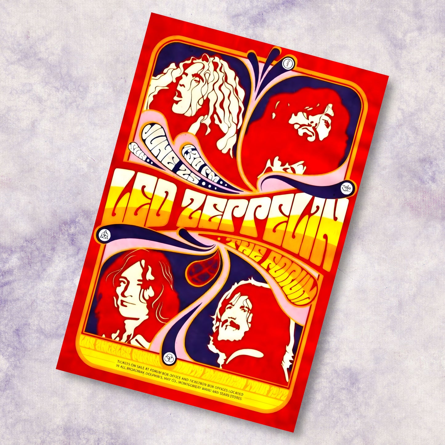 Led Zeppelin 1972 Los Angeles Forum Psychedelic Concert Poster