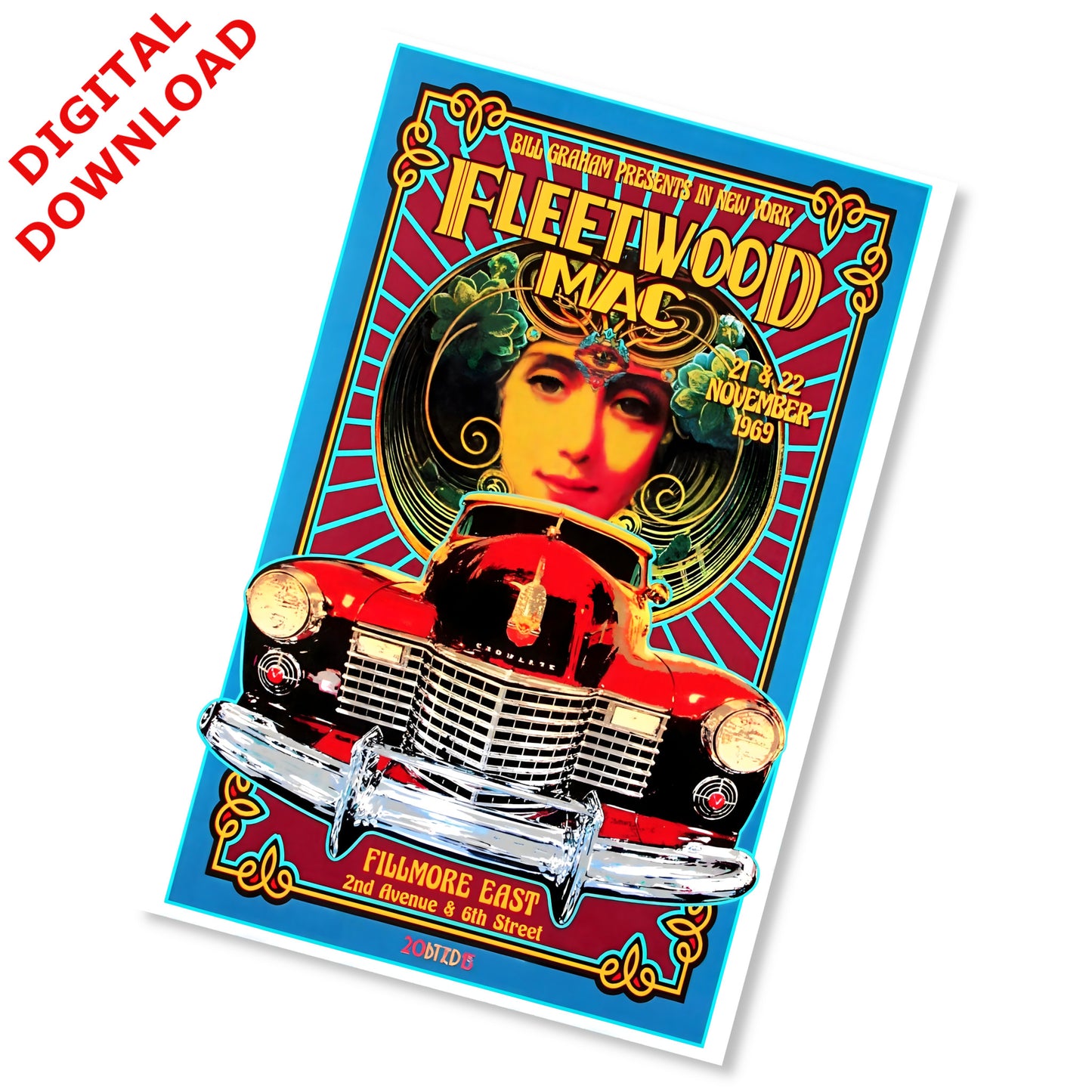 Fleetwood Mac 1969 Fillmore East NYC Vintage Concert Poster Art Print - Instant DigitalDownload