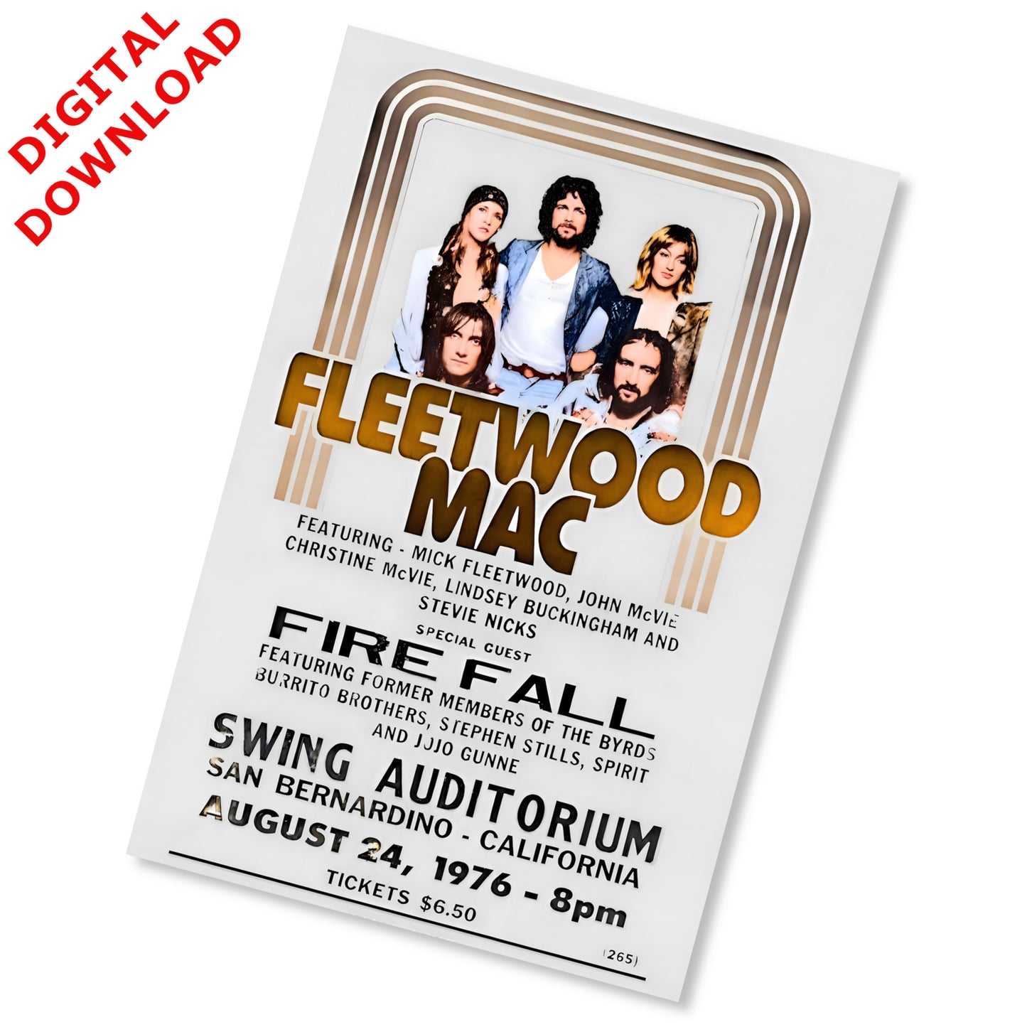Fleetwood Mac 1976 San Bernardino Concert Poster - Vintage Art Print - Instant Digital Download