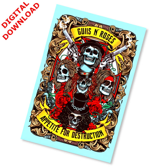 Guns N' Roses Appetite for Destruction Vintage Art Rock Poster - Instant Digital Download