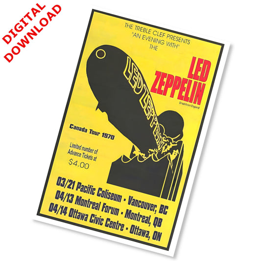 Led Zeppelin 1970 Canada Tour Vintage Concert Poster - Hard Rock Art - Instant Digital Download
