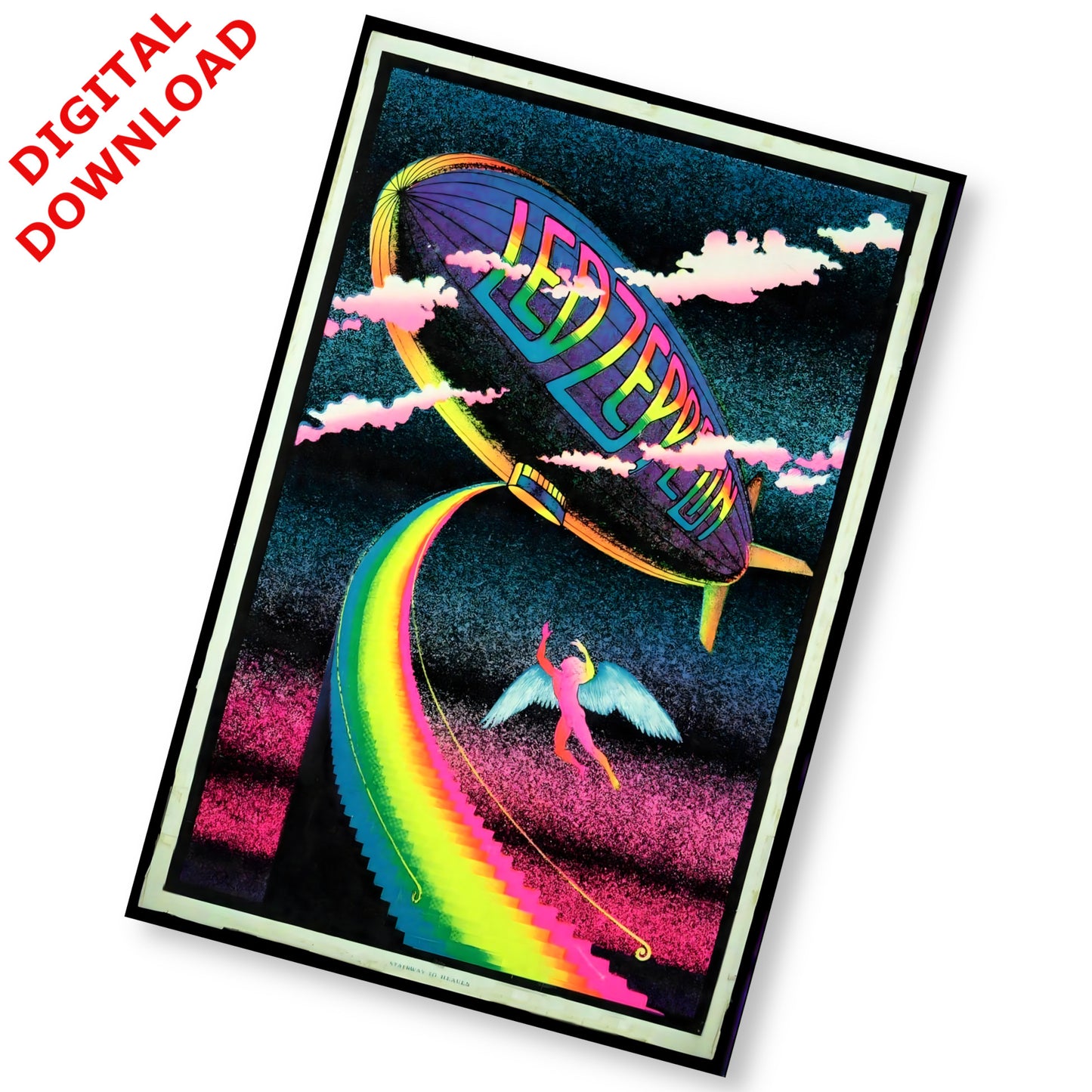 Led Zeppelin Stairway to Heaven Neon Psychedelic Art Poster - Instant Digital Download